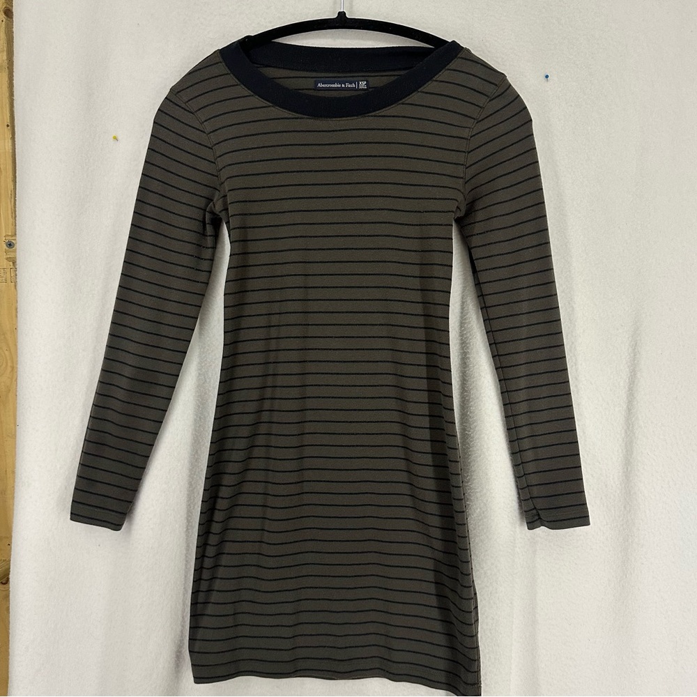Abercrombie & Fitch Striped Long Sleeve Mini Dress Womens Petite X-Small Green